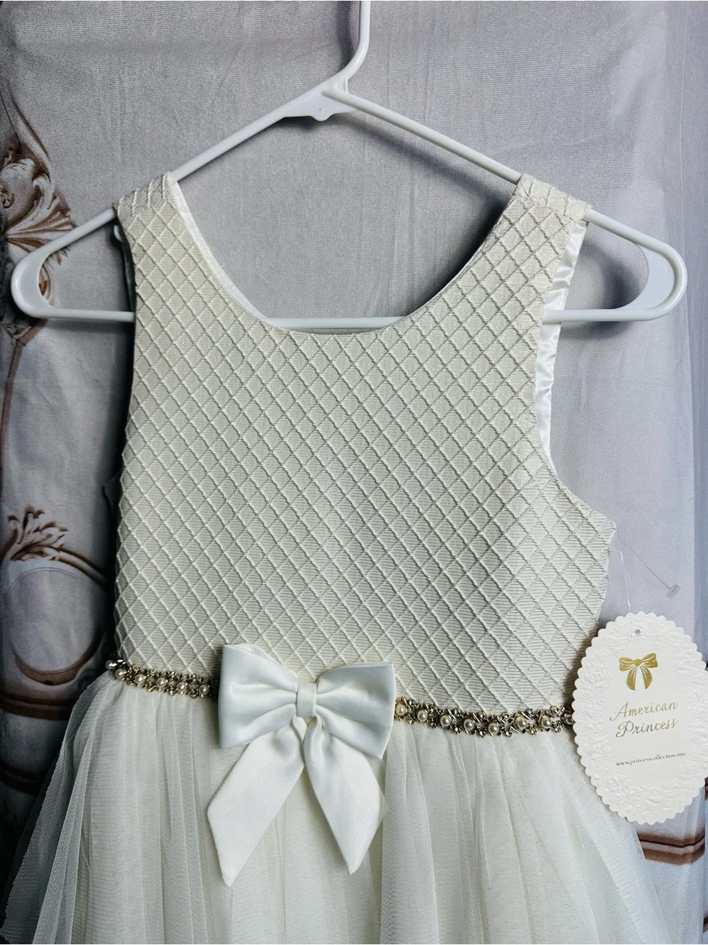 American Princess Ivory Lace Bodice Tulle Dress with Jeweled Waist